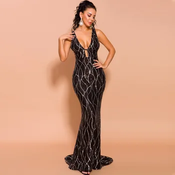 

High Quality Sexy Elegant Shining Cockail Party Dress Vintage Ngiht CLub Bodycon Long Dress