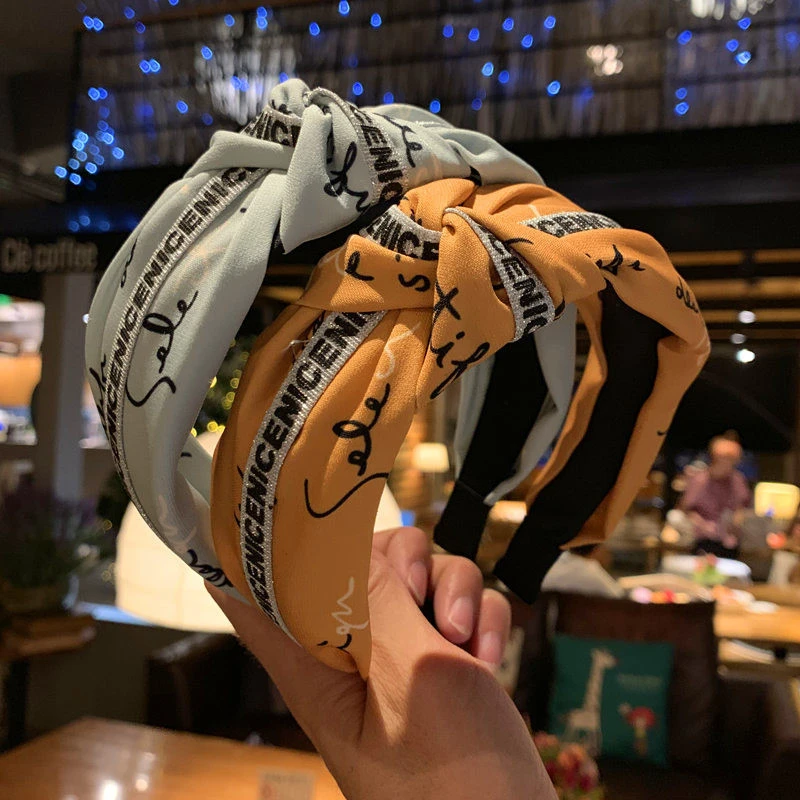 2019 New Women Bowknot Elastic Fabric Headband Cross Knotted Hair Band Adult Pattern Head Hoop Lady Hair Accessories 903