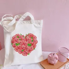 Женская тканевая сумка на плечо с принтом в виде РОЗОВОГО СЕРДЦА и цветов, сумка для покупок и путешествий, Экологичная многоразовая сумка для покупок, подарок на день Святого Валентина