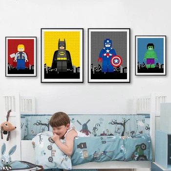 

Cartoon Superhero Poster Canvas Art Prints Boys Gift Hero Modern Super Hero Batman Painting Wall Pictures for Kids Room