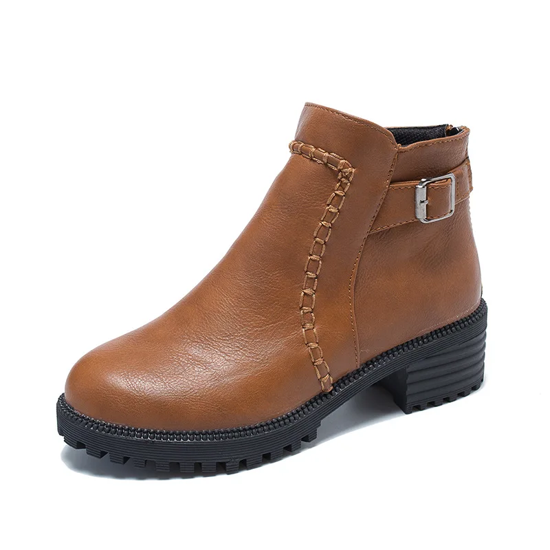 Woman Boots Round Toe Thick Bottom PU Leather Waterproof Martin Ankle Spring/autumn Fashion Ladies Shoes AEHQ031 | Обувь