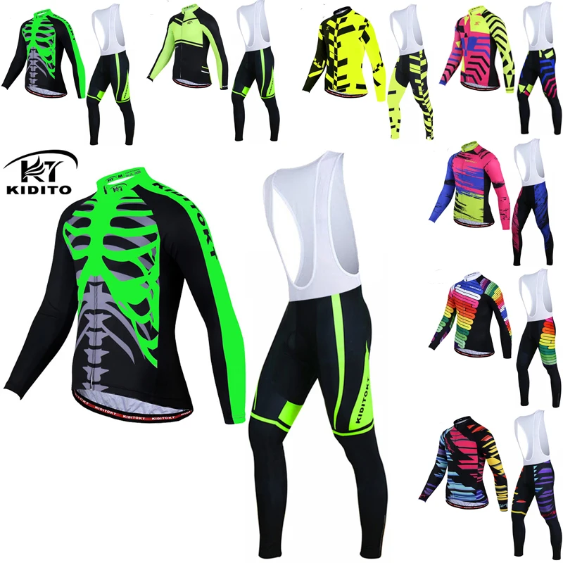 

KIDITOKT Cycling Jersey Set men Winter Thermal Fleece Long Sleeves Racing MTB Suit Maillot Mountain Bike Clothing Ropa Ciclismo
