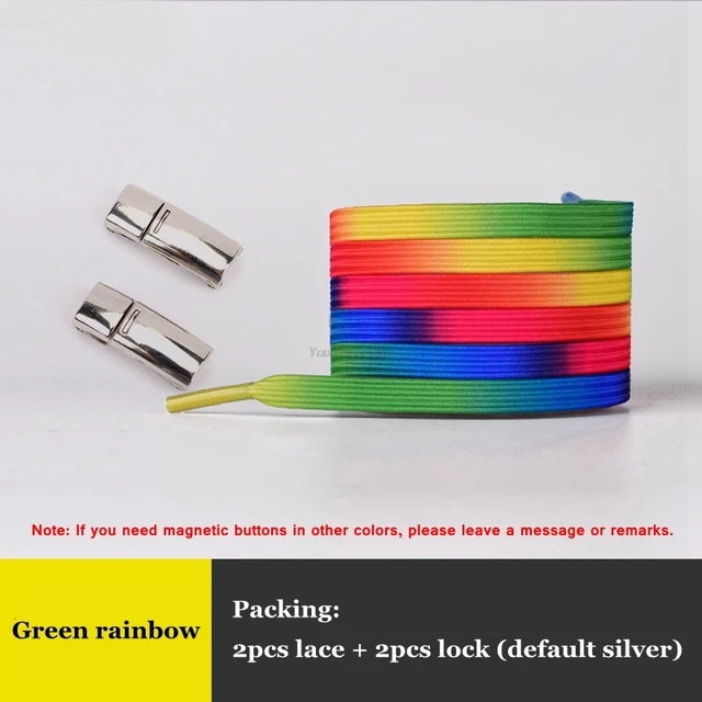 New Rainbow Magnetic Lock Shoelaces Elastic No tie Shoe laces Sneakers Shoelace Kids Adult Lazy Laces One Size Fits All Shoes Green rainbow
