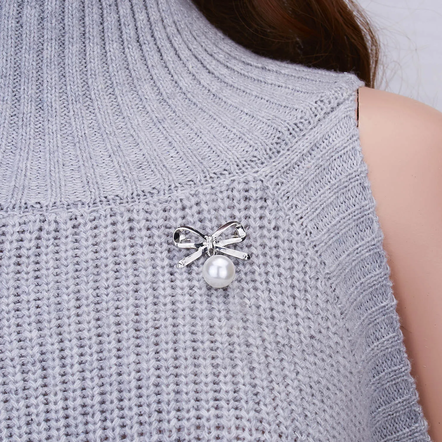 Rinhoo Mode Imitation Perlen Charme Sicherheitsnadeln Brosche Feste Anti Slip Anstecknadel Koreanische Bowknot Brosche Strickjacke Brosche Schmuck – Detail 38