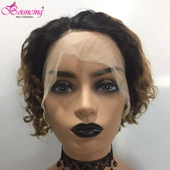 

Bouncing Hair 1B/27 Short Pixie Cut Wigs Curly Wigs 13*4 Lace Front Wigs 150 Density Human Remy Hair Free shipping For Women