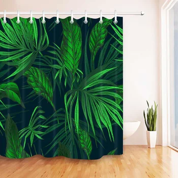 

New Green Tropical Plants Shower Curtain Bathroom Waterproof Polyester Shower Curtain Leaves Printing Curtains for bathroom show