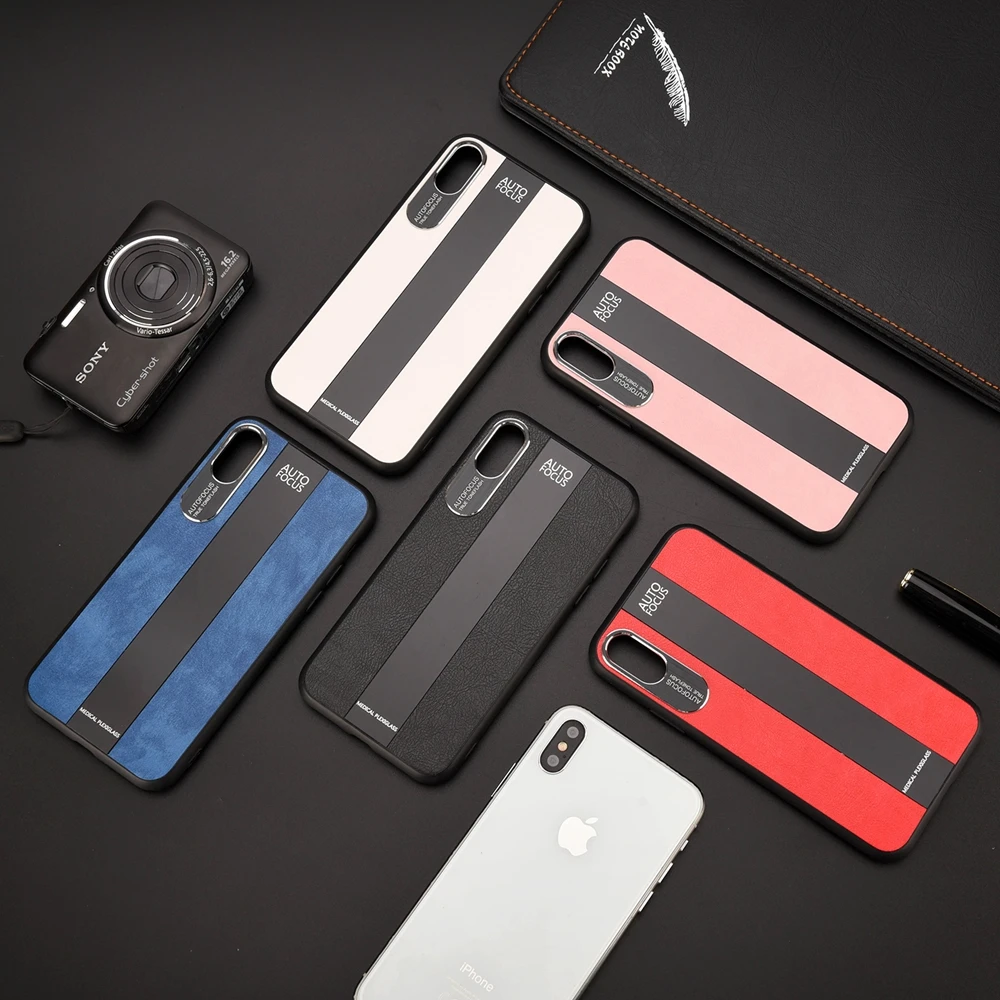 Luxury for Samsung Galaxy S8 Leather Case S10 Note9 Metal Lens Protective Smart Phone Cover iPhone XS Xr Back Shell Man |