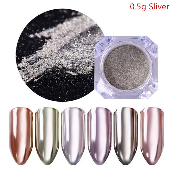 0.5g Silver Mirror Розовое золото, зеркальный блеск для ногтей, порошок, золото, шампань, металлический эффект, металлик, хром, пигмент, пыль, порошок, украшение ногтей, УФ-гель - Цвет: 0.5g Silver Mirror