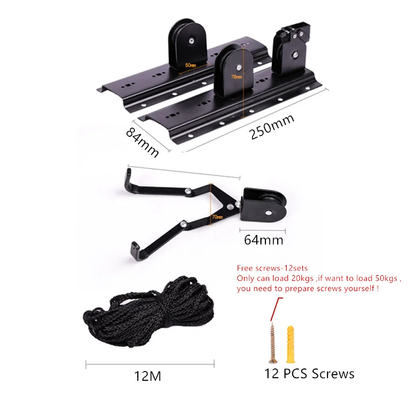 JayCreer 20/50KGS Load Indoor Kayak & Canoe Ceiling Storage Hoist Heavy Duty Garage Hanging Lift Pulley Rack Cradle Set