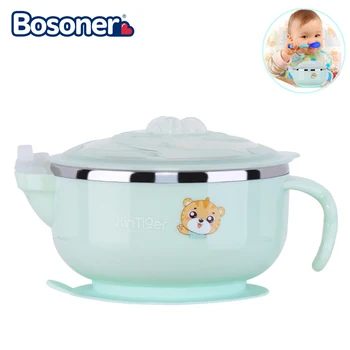 

Food Warming Plate Injection Hot Water Insulation Cup Children eating Dishes Stainless Steel tableware baby Sucker Feeding Bowl