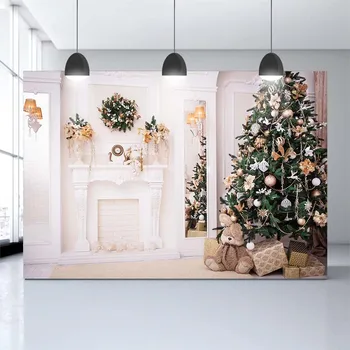 

Green Pine Tree Gift with White Brick Wall Background in the Interior, Christmas Background Decoration Pictures, Studio Backgrou