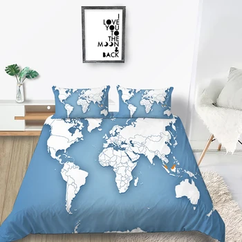 

3D World Map Bedding Set King Classic Soft Creative Duvet Cover King Queen Twin Full Single Double Unique Design Bed Set