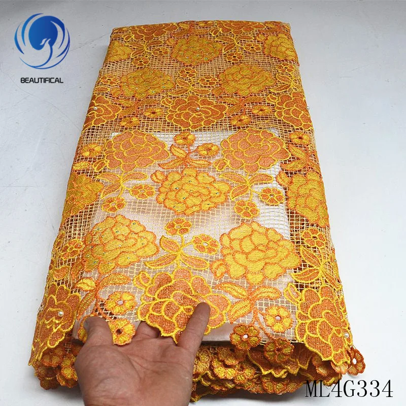 BEAUTIFICAL нигерийские кружевные ткани Новое Африканское водорастворимое кружево с камнями 5 ярдов гипюровая кружевная ткань с вышивкой ML4G334 - Цвет: ML4G33406