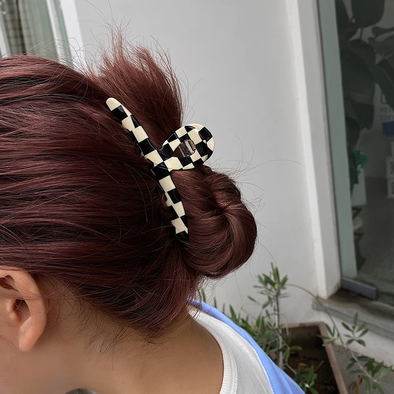 Peri'sBox 10 Designs White & Black Plaid Hair Claw Jewelry Fashion Chic Geometric Resin Hair Clamps Accessories for Women - Image 5