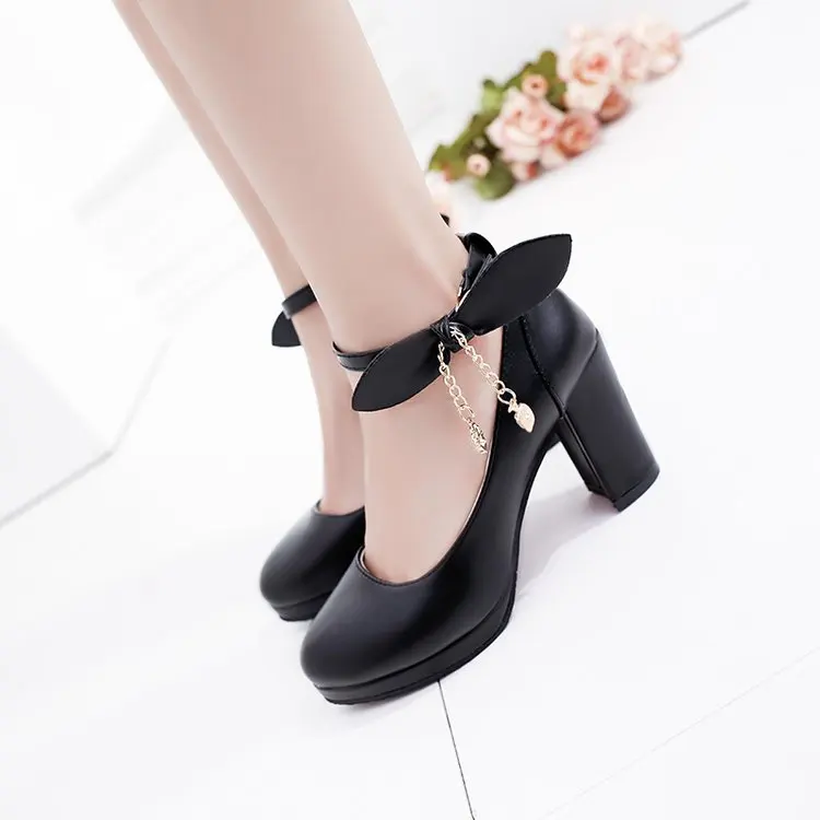 

Elegant Sweet High Heels 2019 Fall New Butterfly-Knot Single Shoe Professional Work Womens Shoe Big Size Dress Party Pumps 40,41