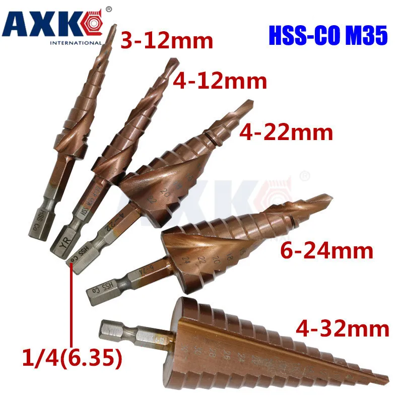 

AXK M35 Hexagonal Shank Spiral Groove Step Drill Bit Metal Cone Step Drill Bit Stainless Steel Hole Saw Hole Cutter DT078