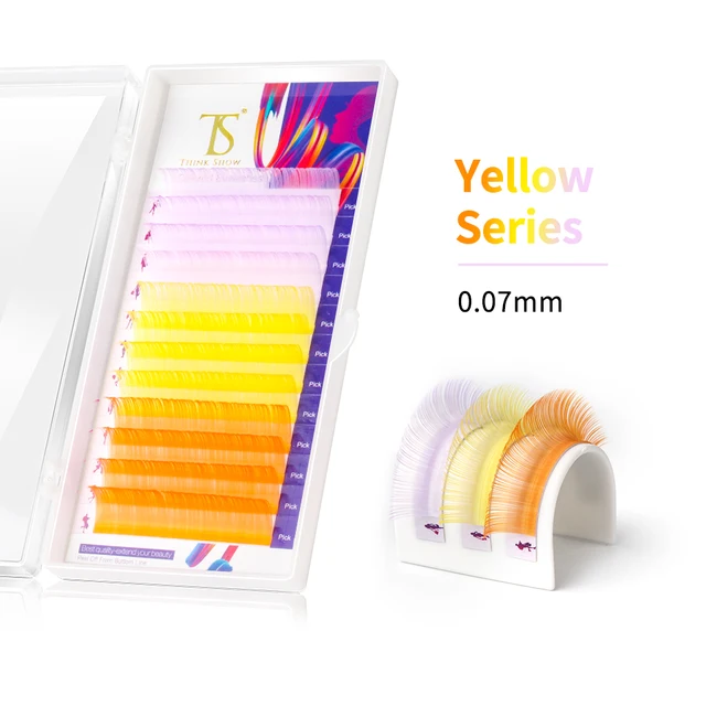 NEWCOME 12 Lines Ombre Multi Colorful Eyelash Extension Soft Natural Beauty Silk Eye Lashes False Mink Makeup Graft Cilios 0.07mm Yellow Series