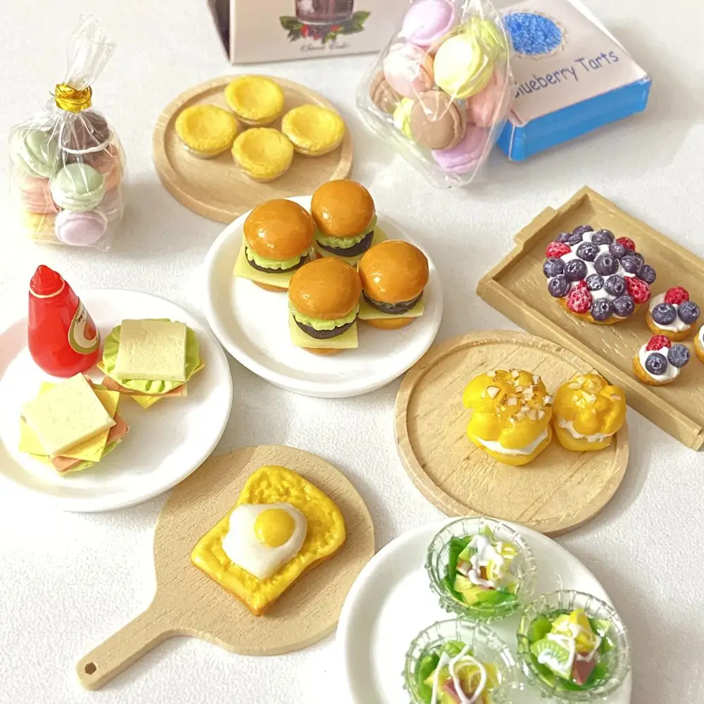 1 Set 1:12 Miniature Hamburger Mini Fruit Salad Pretend Food for Blyth OB11 BJD Doll House Kitchen Play Toys Accessories