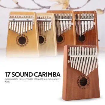

17 Keys Thumb Piano Wood Kalimba Classic Colors and Simple Durable Design Musical Instrument with Tuning Hammer Stickers