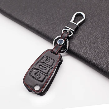 

Leather Car Key Fob Cover Case for Audi Q3 Q5 A3 A5 A6 C5 A4 B6 B7 B8 TT 80 S6 C6 3 buttons fold Protecte Shell