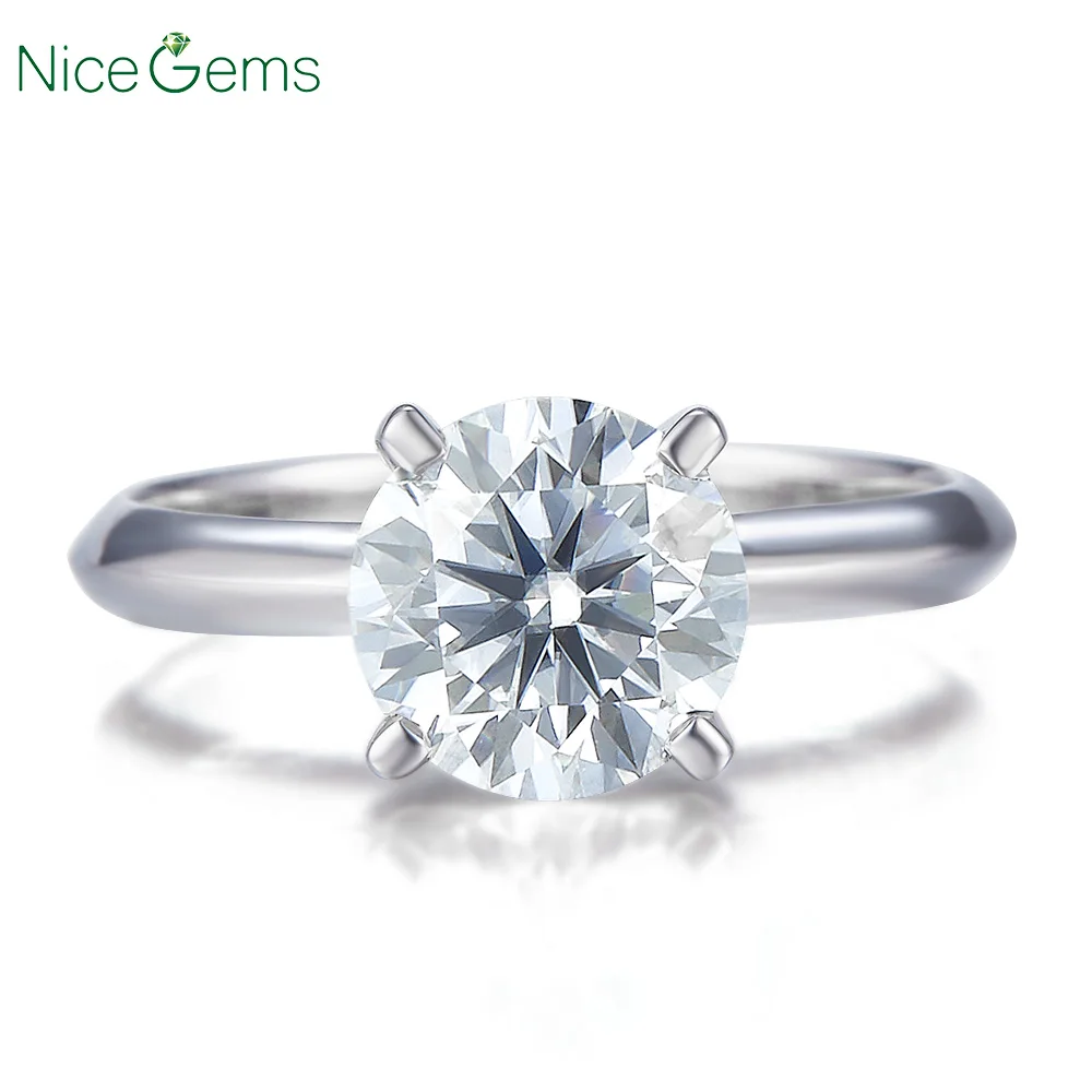 NiceGems 14k white gold 4-Prong Comfort Fit Moissanite Engagement Ring D Color center 1ct or 1.2ct 2ct knive 2mm width ring | Украшения и