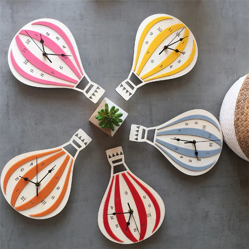 Nordic Hot Air Balloon Clocks Ins Style Cartoon Colorful Mute Wall-Clock for Kids Rooms Soft Living Room Home Decoration Child | Дом и сад