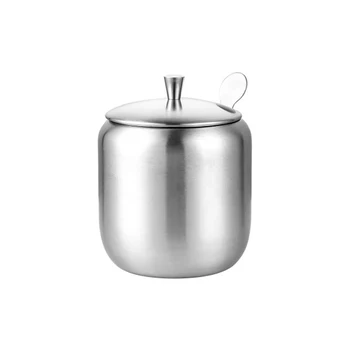 

Salt Kitchen Stainless Steel Durable With Lid Spoon Small Seasoning Jar Storage Sugar Bowl Condiment Pot Silver Spice Container
