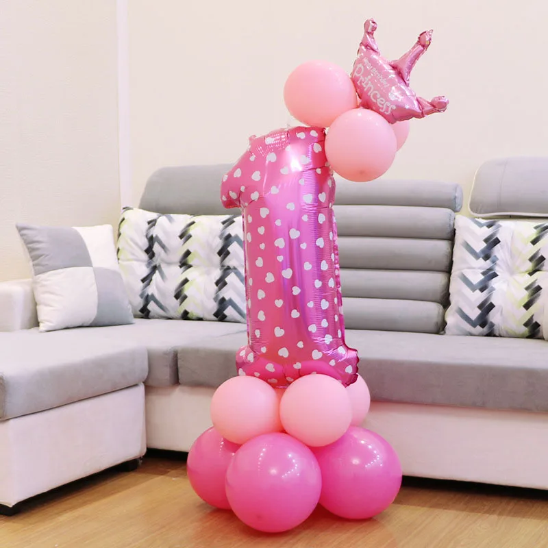 1 компл. Синий Розовый Фольга номер шар утолщаются латексные воздушные шары с короной юбилей ребенок душ Дети День рождения украшения - Цвет: Pink-1