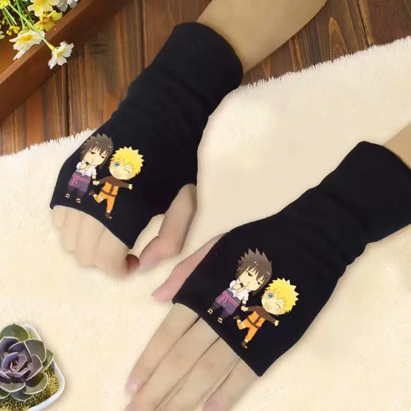 Anime Cartoon Knitted Half Finger Gloves One Piece Naruto Totoro My Hero Academia Boys Girls Winter Warm Cosplay Mittens Gifts