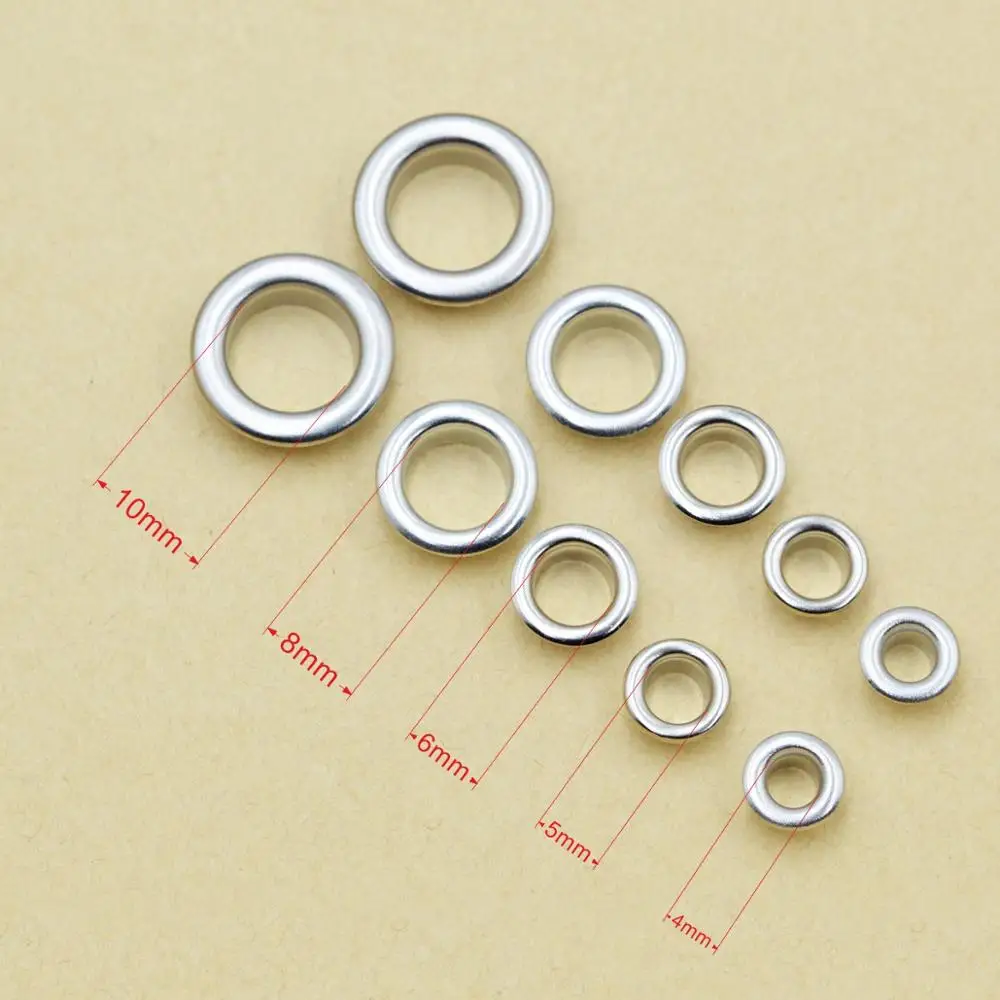 100sets Brass Material Silver Color 4mm 5mm 6mm 7mm 8mm 10mm Grommet Eyelet With Washer Fit Leather Craft Shoes Belt Accessories