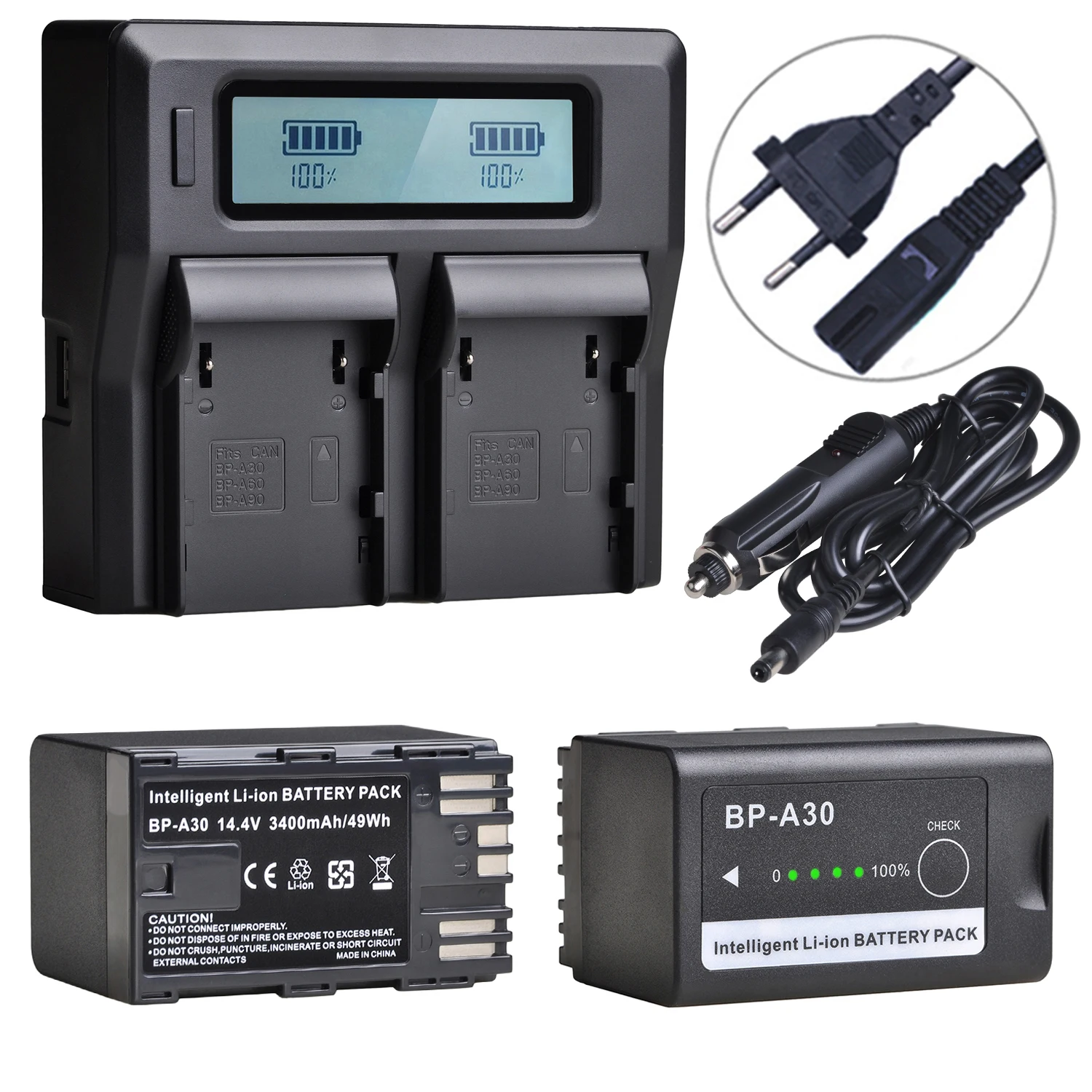 Bp-A30 Bpa30 Batteria + Caricatore Doppio Lcd Per Canon Bp-A30 Bp-A60 Bp-A90 Eos C200, C220B, C300 Mark Ii, C500 Mark Ii