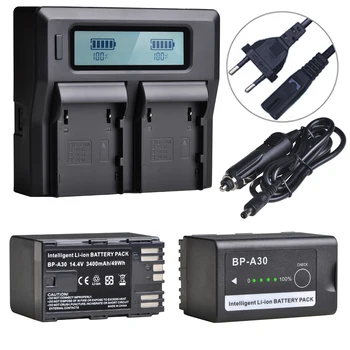 

2Pcs BP-A30 BP A30 BPA30 Battery + LCD Dual Charger for Canon BP-A30 BP-A60 BP-A90 EOS C200, C220B, C300 Mark II, C500 Mark II