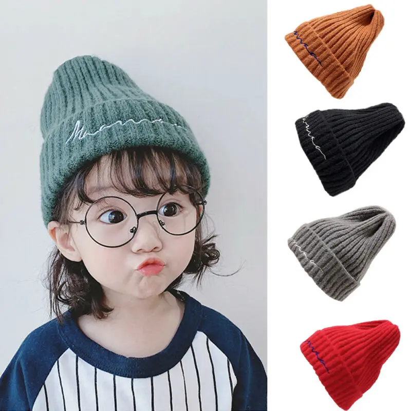 Новое поступление, детская зимняя Мягкая Теплая Шапка-бини для мальчиков и девочек, эластичные вязаные шапки, Детская Повседневная теплая шапка для бега