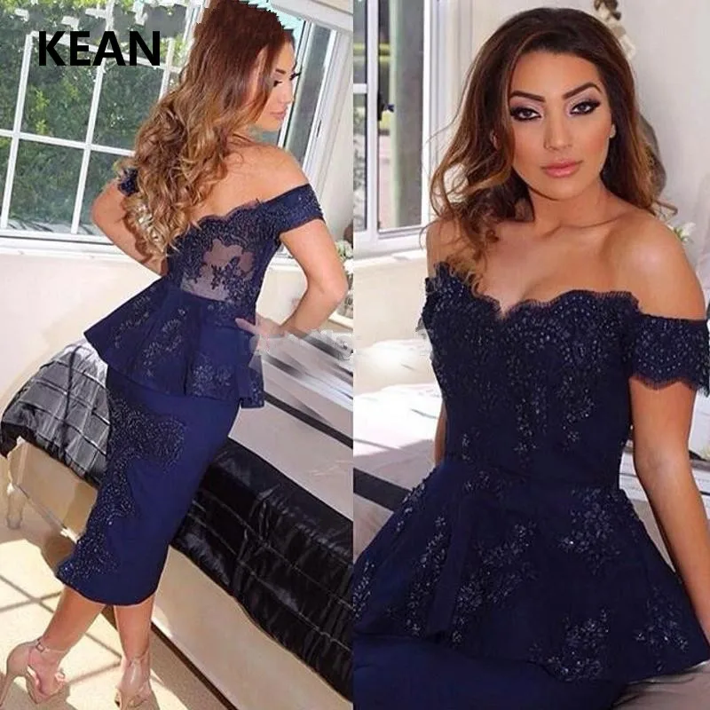

Royal Blue Off the Shoulder Cocktail Dresses Lace Beads Illusion 2019 Elegant Mermaid Lace Short Party Dress Homecoming Dresses