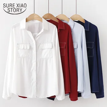 

Panelled Thread Colored Casual 2019 Autumn New Geometric Shirt Overalls Workwear Shirt Female Blouses Women Shirts Tops 6686 50