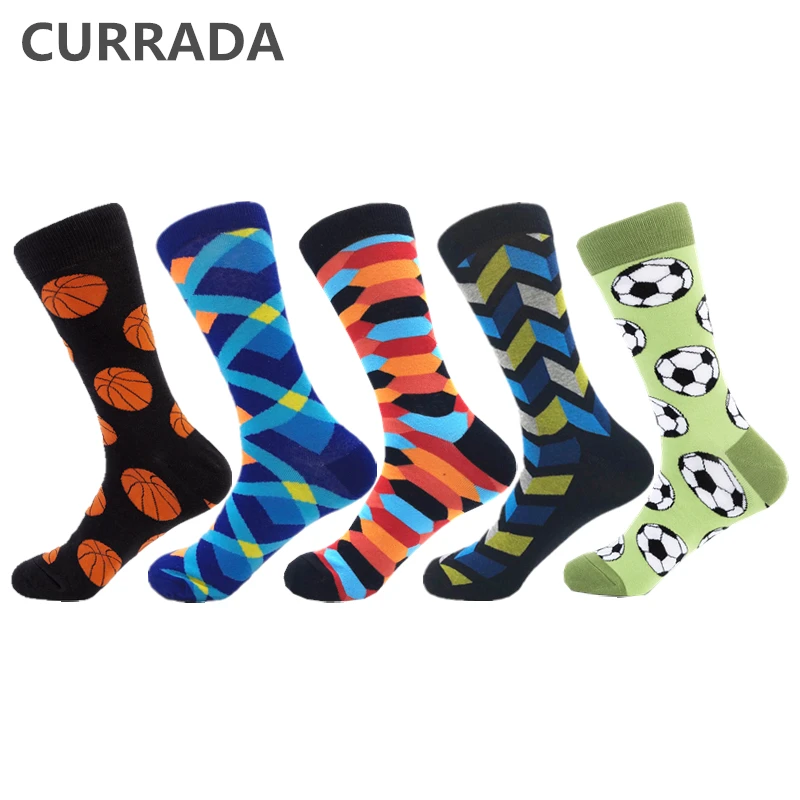 CURRADA 5 пар/лот забавные мужские носки из чесаного хлопка цветной счастливый