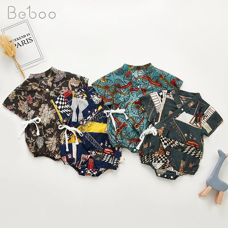 

Summer Newborn Baby Bodysuit Toddler Boys Climbing Clothing Unisex Pure Cotton Short Sleeve Jumpsuit Babies Clothes 0-24m Infant