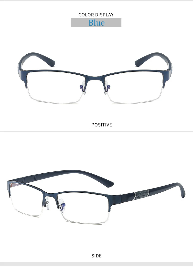 SAOIOAS, квадратная металлическая полуоправа, очки для чтения, мужские, голубые лучи, ультралегкие, дальнозоркость, очки для чтения+ 1,0+ 1,5+ 2,0+ 2,5+ 3,0+ 3,5