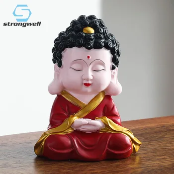 

Strongwell Chinese Zen Pray Maitreya Figurine FengShgui Resin Hand Craft Buddha Statue Tea Art Ornaments Home Decoration Gift