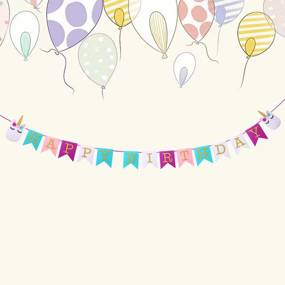 2M HAPPY BIRTHDAY Unicorn Bunting Banner Double-layer Nonwovens Banner Hanging Garland for Birthday Party Decoration(Colorful