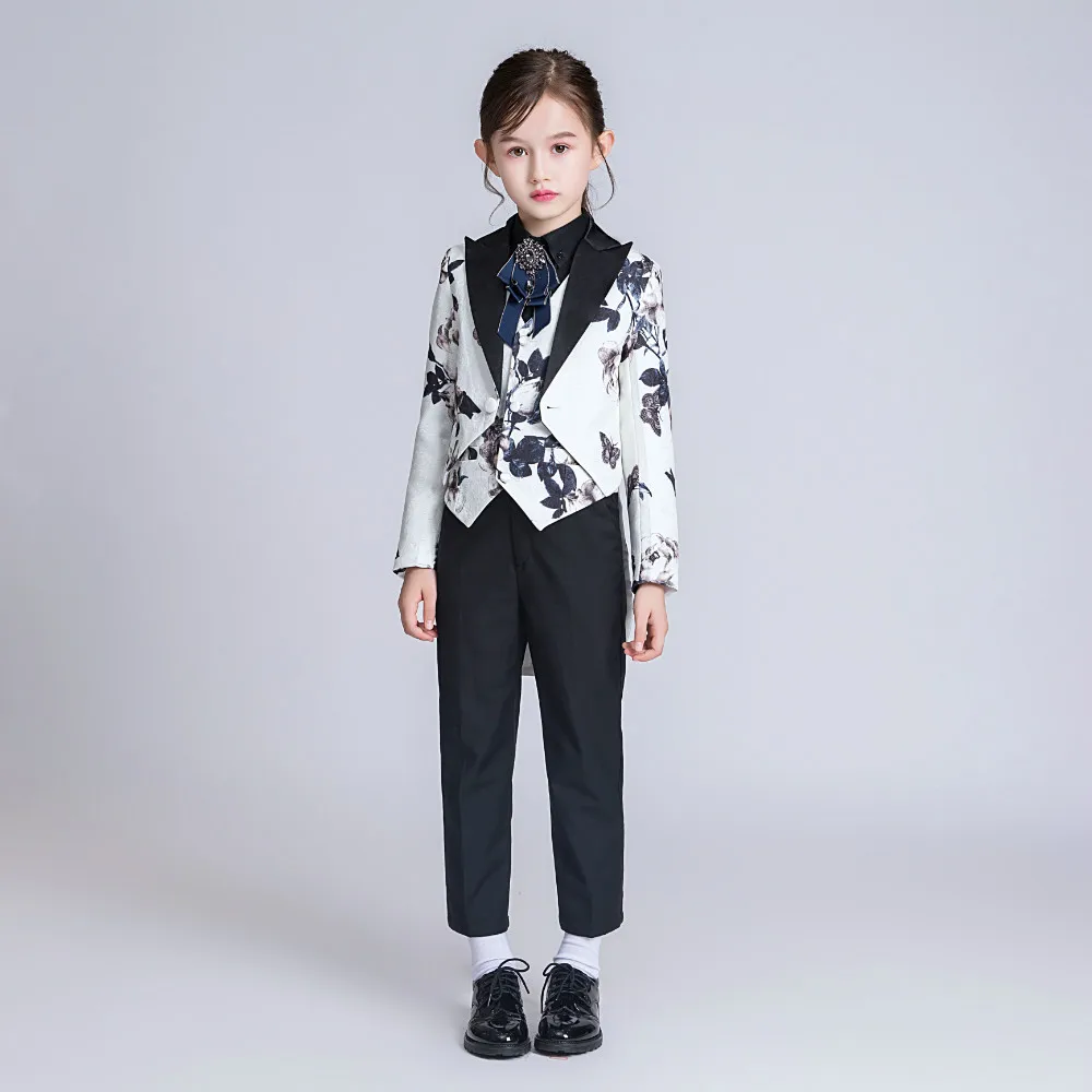 5PCS YuanLu, новинка года, детские костюмы для девочек, смокинг, Блейзер, верхняя одежда с хвостом, вечерние костюмы - Цвет: 5PCS