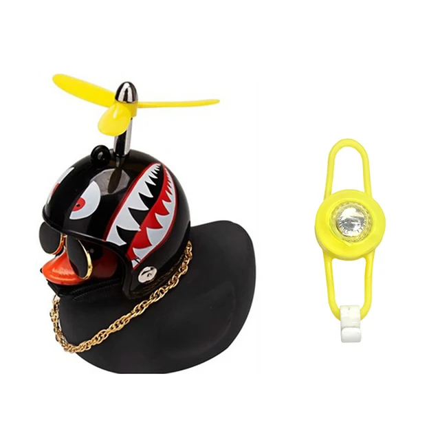Small Yellow Bike Duck Bicycle bell Luminous Airscrew Helmet Duck Ducky Bicycle Wind Motor Riding Cycling Lights Horn Black shark light