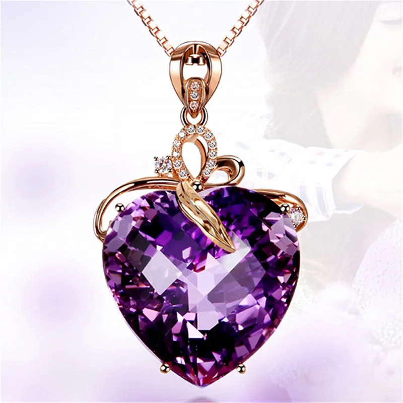 Declaración de mujer de plata oscuro púrpura Collar Cadena Diamante Cristal De Imitación