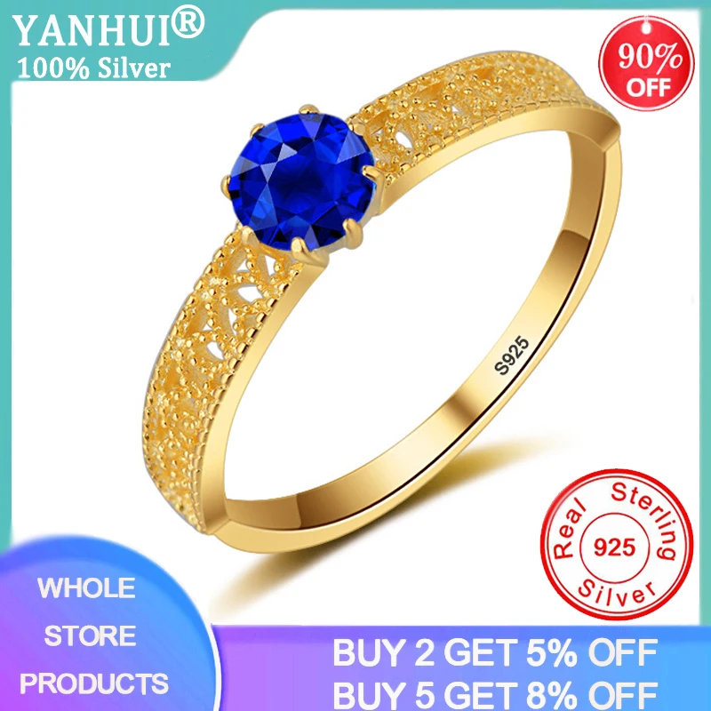 YANHUI Hollow Pattern Blue Gemstones Ring 0.75ct Sapphire Ring Silver 925 Jewelry Aquamarine Ring For Women Engagement Rings YANHUI Hollow Pattern Blue Gemstones Ring 0.75ct Sapphire Ring Silver 925 Jewelry Aquamarine Ring For Women Engagement Rings