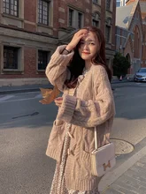 

FOR Thick Sweater Cardigan Women's Spring and Autumn Middle and Long Loose Outer Wear 2021 New Lazy Style Knitted Jacket