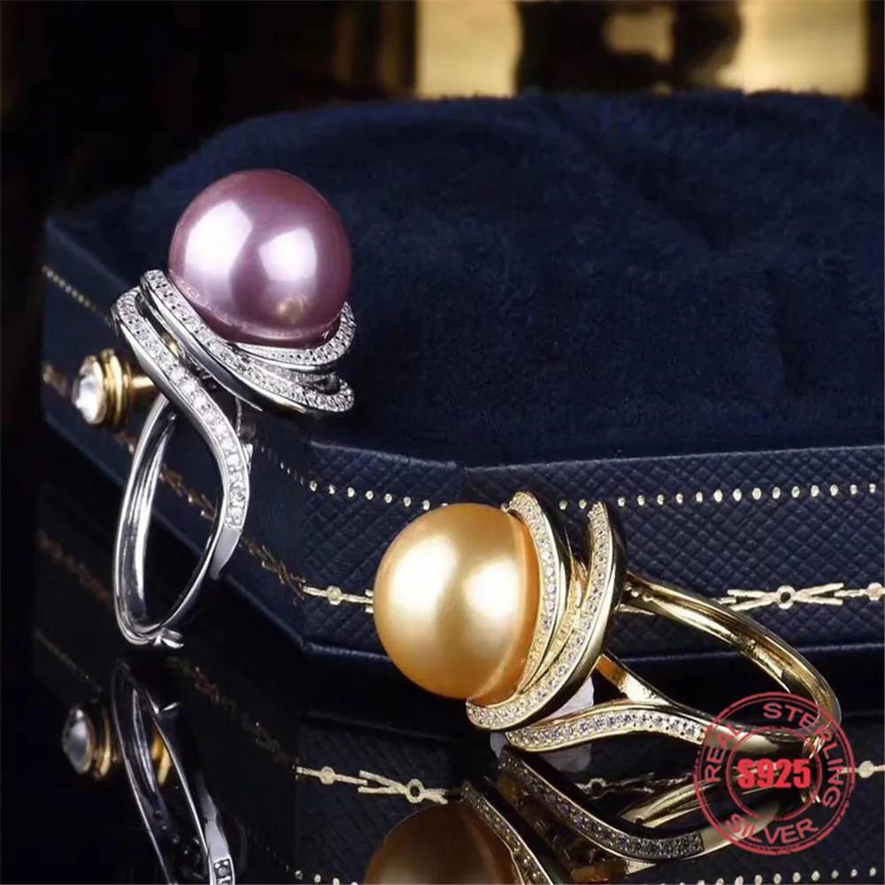 

S925 Sterling Silver Fashion Heart Pearl Ring Accessory Adjustable Ring Mountings DIY Rings Jewelry Making Gift