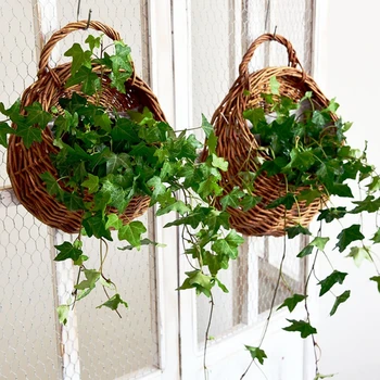 

Handmade Wicker Rattan Flower Basket Green vine Pot Planter Hanging Vase Container Wall Plant Basket For Garden l