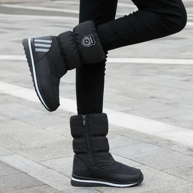 Women snow boots  platform winter boots thick plush waterproof non-slip boots  fashion women winter shoes  warm fur  botas mujer Y606--Black