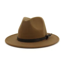 Женская шерстяная полая ковбойская шляпа с широкими полями, ковбойская джазовая Кепка для конного спорта с тонкой лентой AD0853