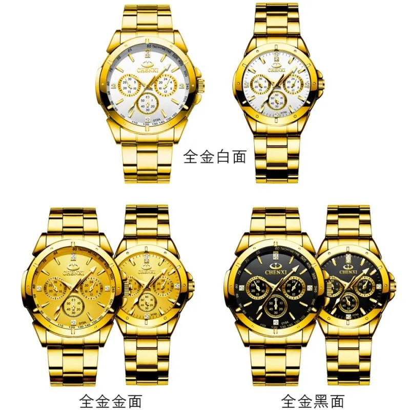 CHENXI Lover's кварцевые часы для женщин и мужчин Бизнес золотые наручные часы лучший бренд класса люкс водонепроницаемые часы золотые стальные